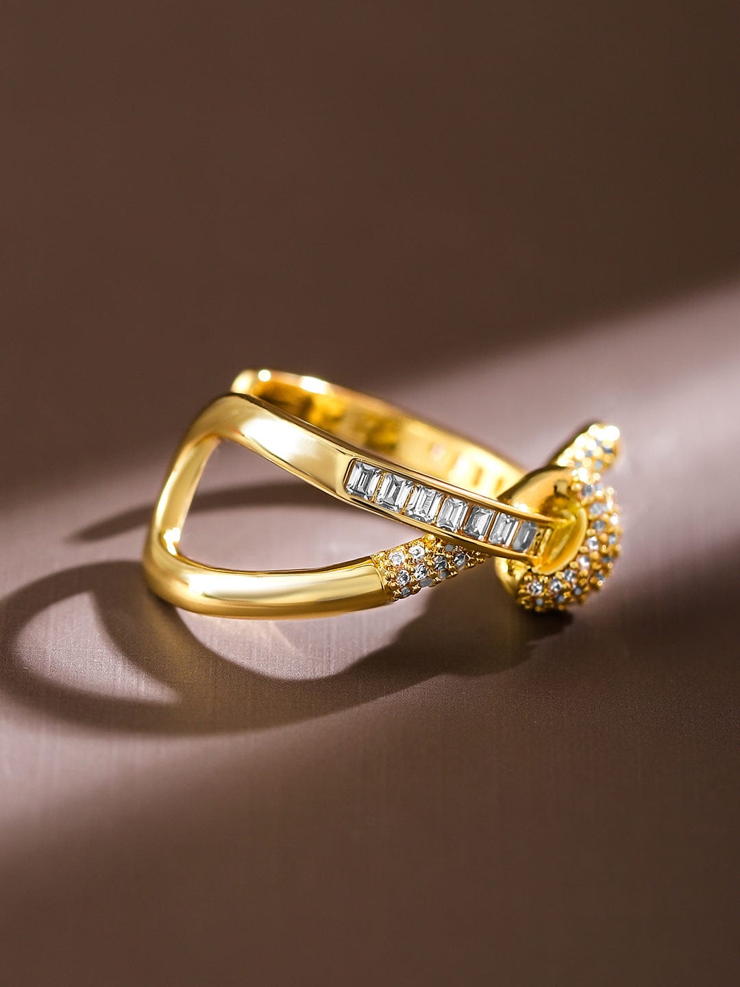 American Diamond Zirconia Gold Knot Ring