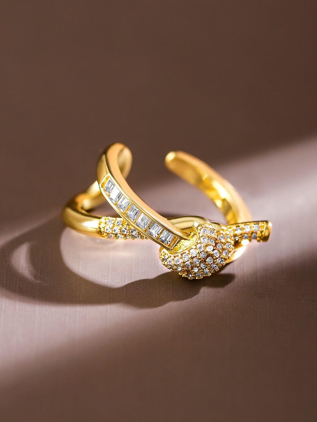 American Diamond Zirconia Gold Knot Ring