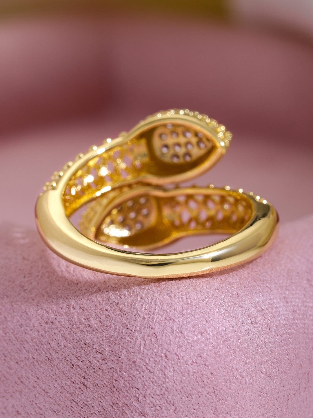 American Diamond Zirconia Studded Gold Toned Ring