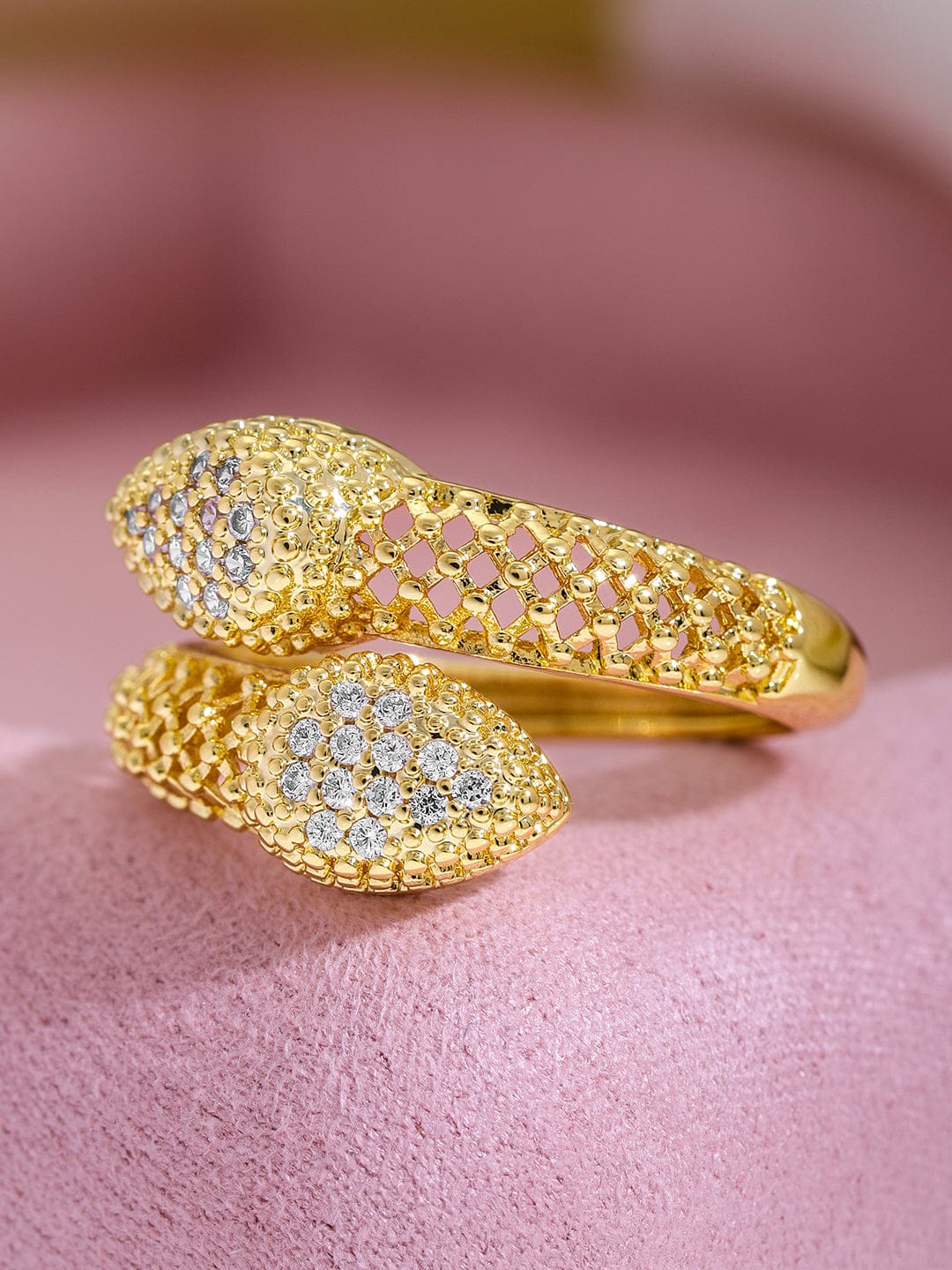 American Diamond Zirconia Studded Gold Toned Ring