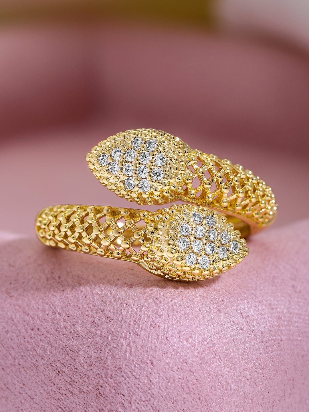 American Diamond Zirconia Studded Gold Toned Ring