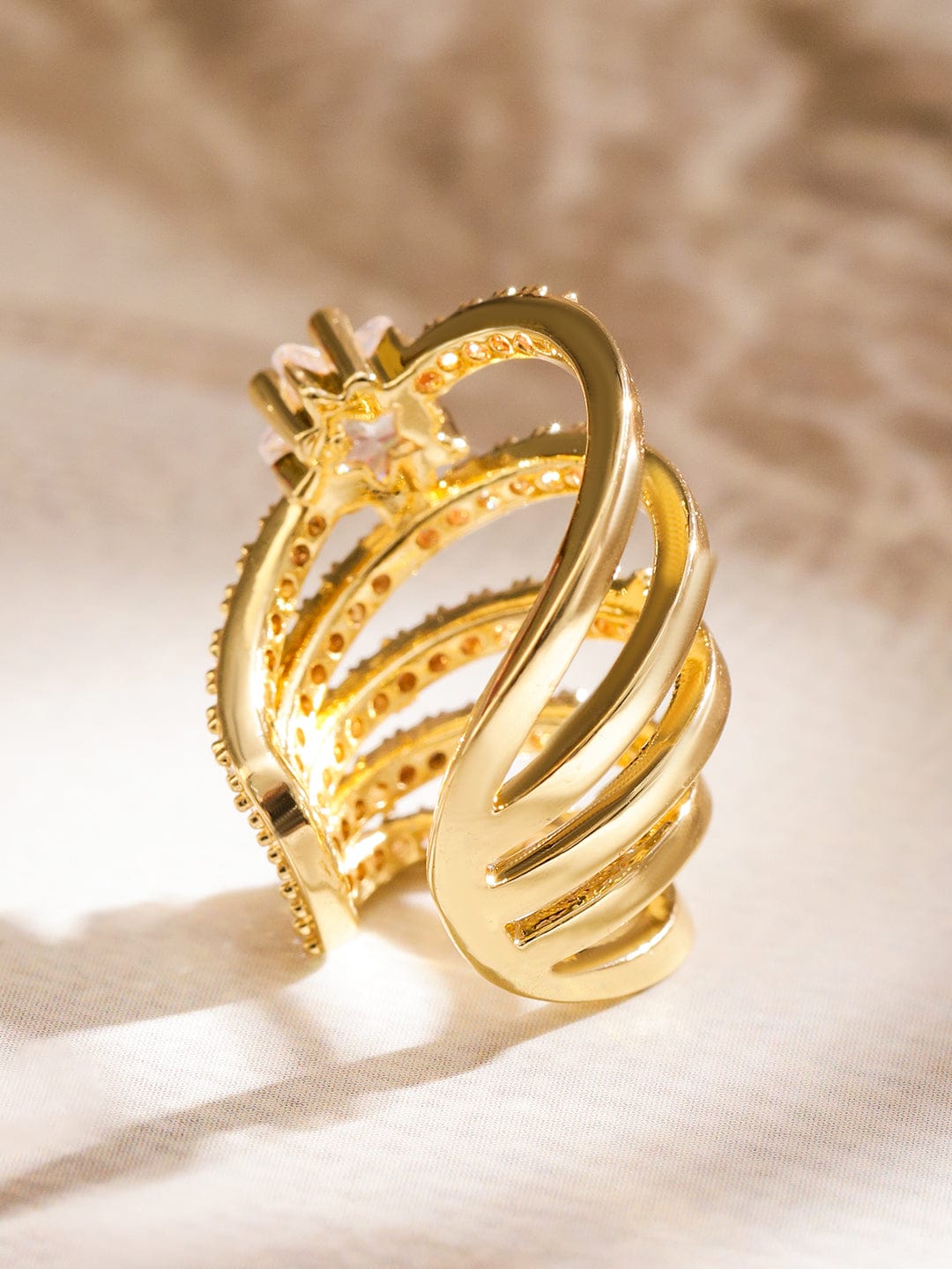 Crystal Studded Multi Layered Gold Toned Ear Cuffs