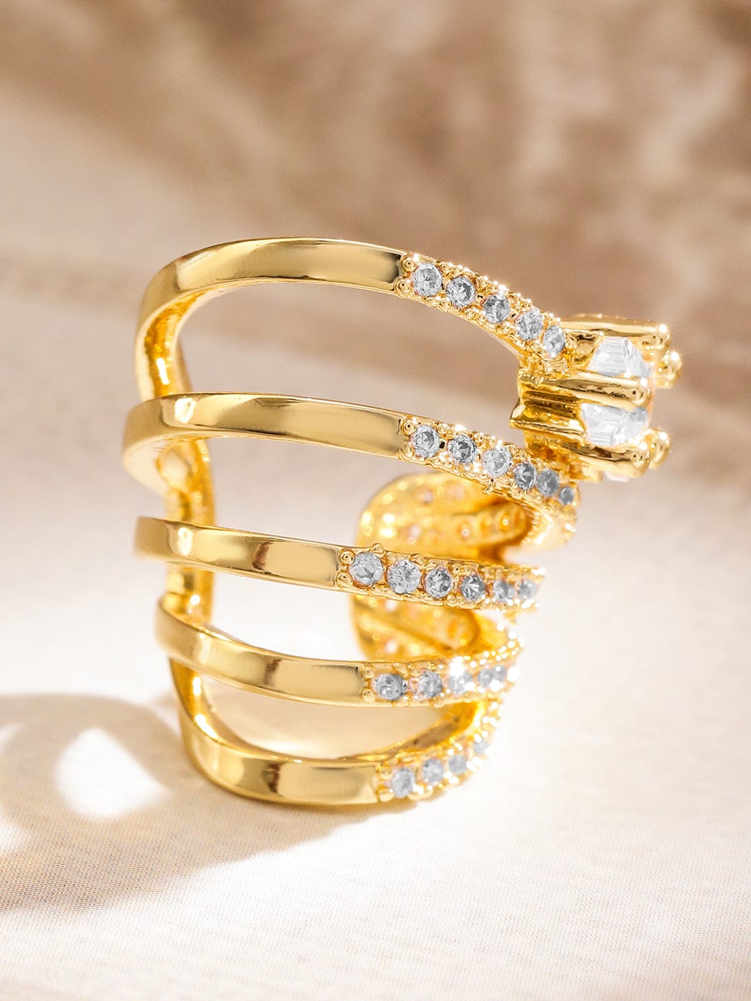 Crystal Studded Multi Layered Gold Toned Ear Cuffs