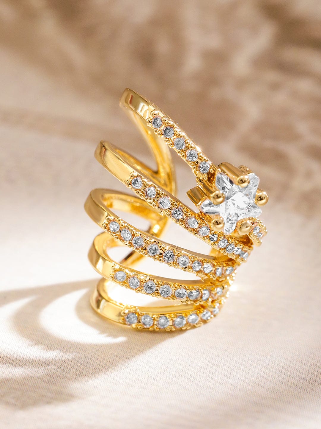 Crystal Studded Multi Layered Gold Toned Ear Cuffs