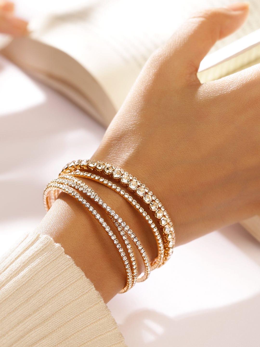 Rubans 18K Gold-Plated Cuff Bracelet with Sparkling AD & Cubic Zirconia Stones