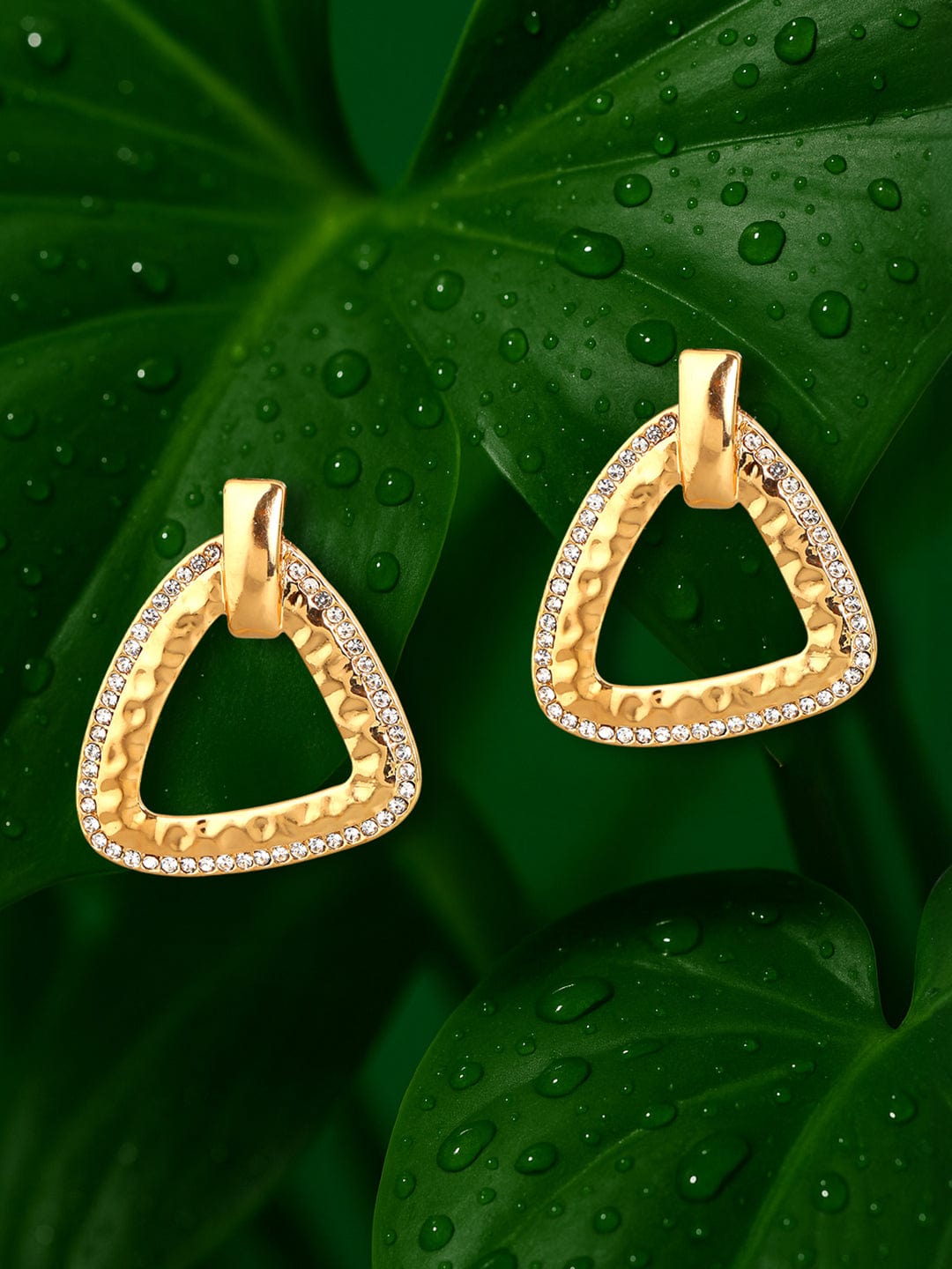 Rubans 18K Gold Plated Handcrafted Zircon Stone Studded Classic Geometric Drop Earrings