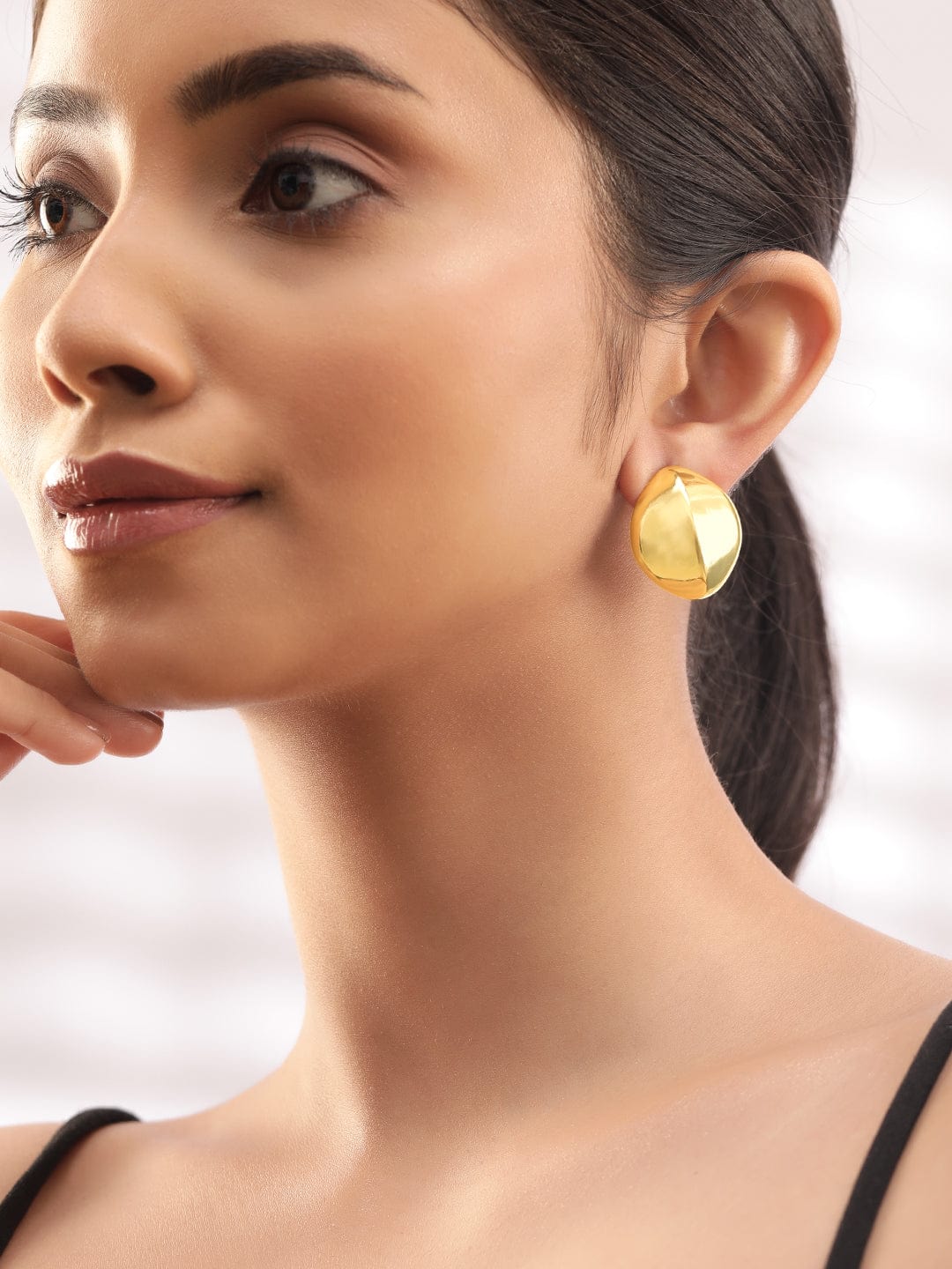 Rubans 18K Gold-Plated Minimalist Organic Shape Trendy & Stylish Stud Earrings