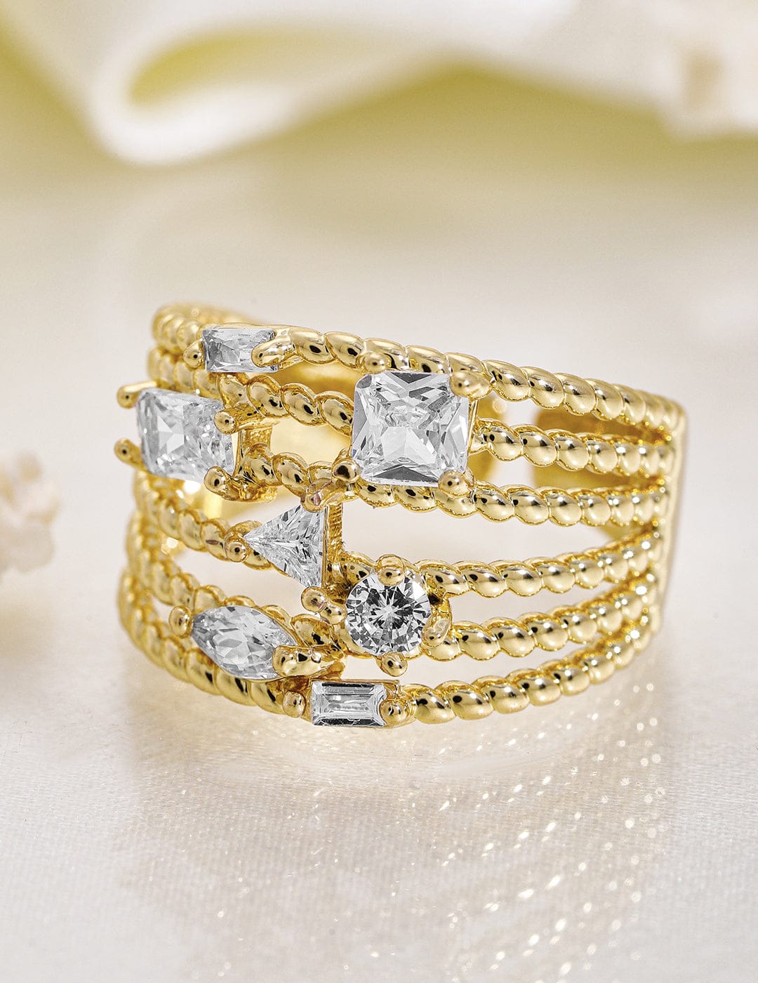 Gold Toned American Diamond Zirconia Studded Ring