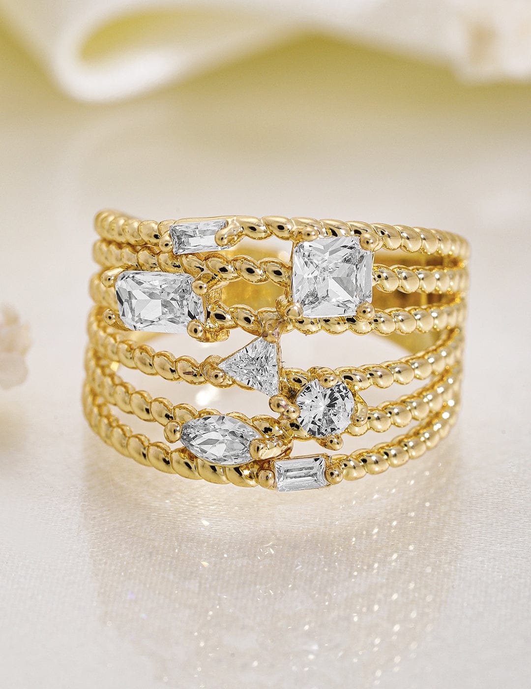Gold Toned American Diamond Zirconia Studded Ring