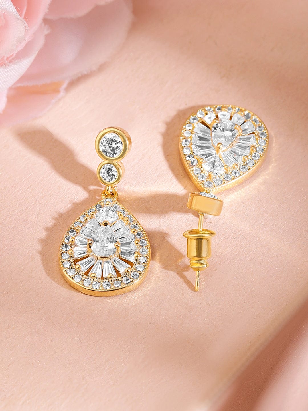 Whispers of Crystals Golden Teardrop Earrings