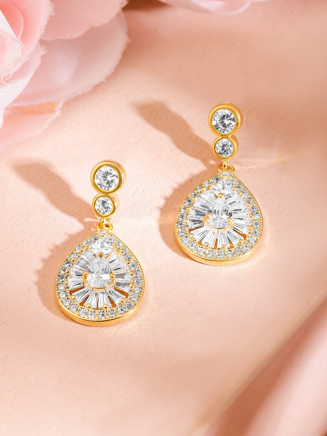 Whispers of Crystals Golden Teardrop Earrings