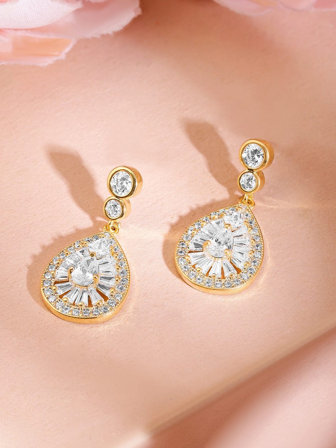 Whispers of Crystals Golden Teardrop Earrings