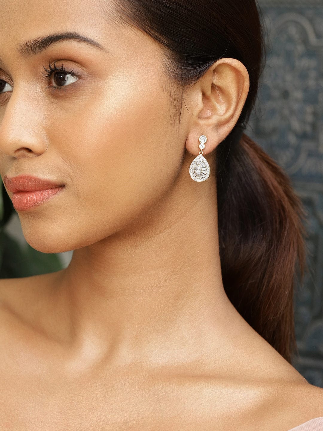 Whispers of Crystals Golden Teardrop Earrings