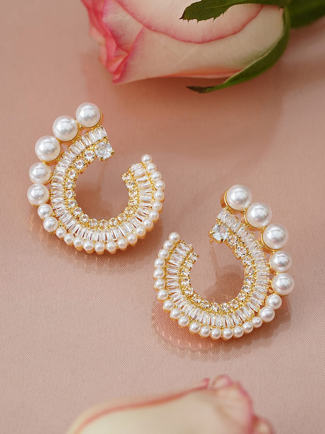 Crystal & Pearl Embellished Stud Earrings