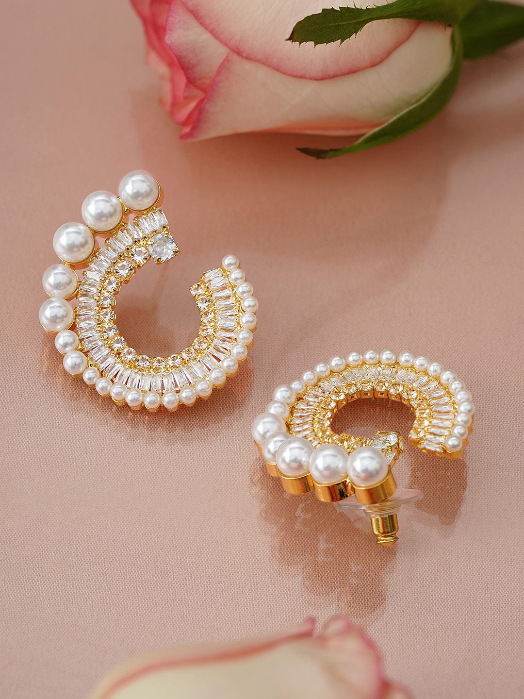 Crystal & Pearl Embellished Stud Earrings