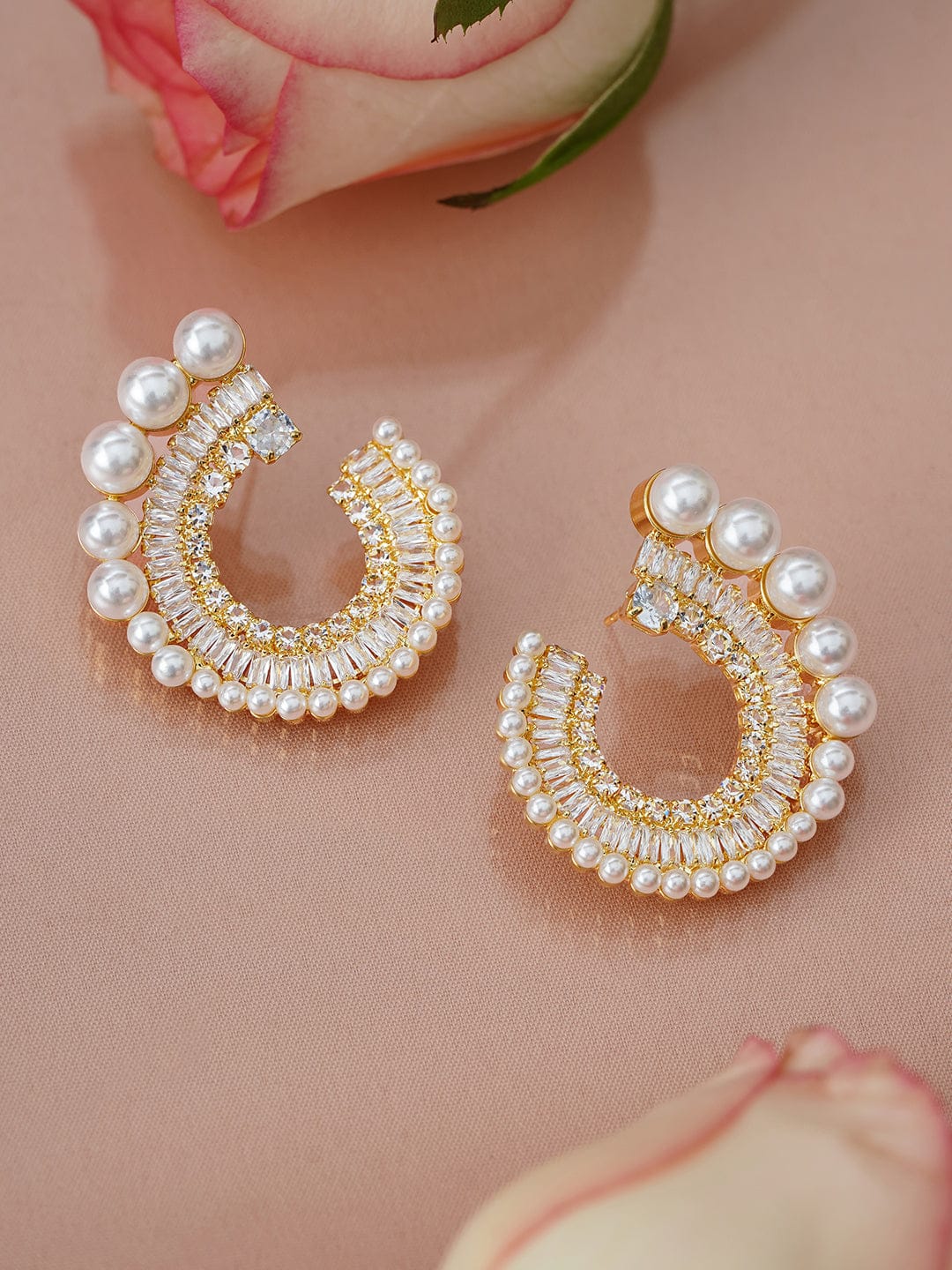 Crystal & Pearl Embellished Stud Earrings