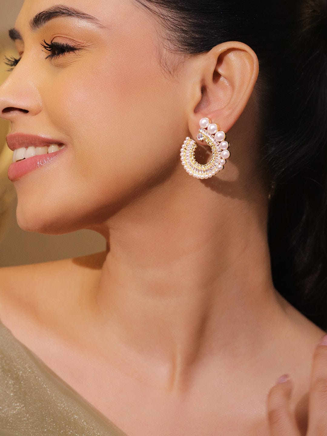 Crystal & Pearl Embellished Stud Earrings