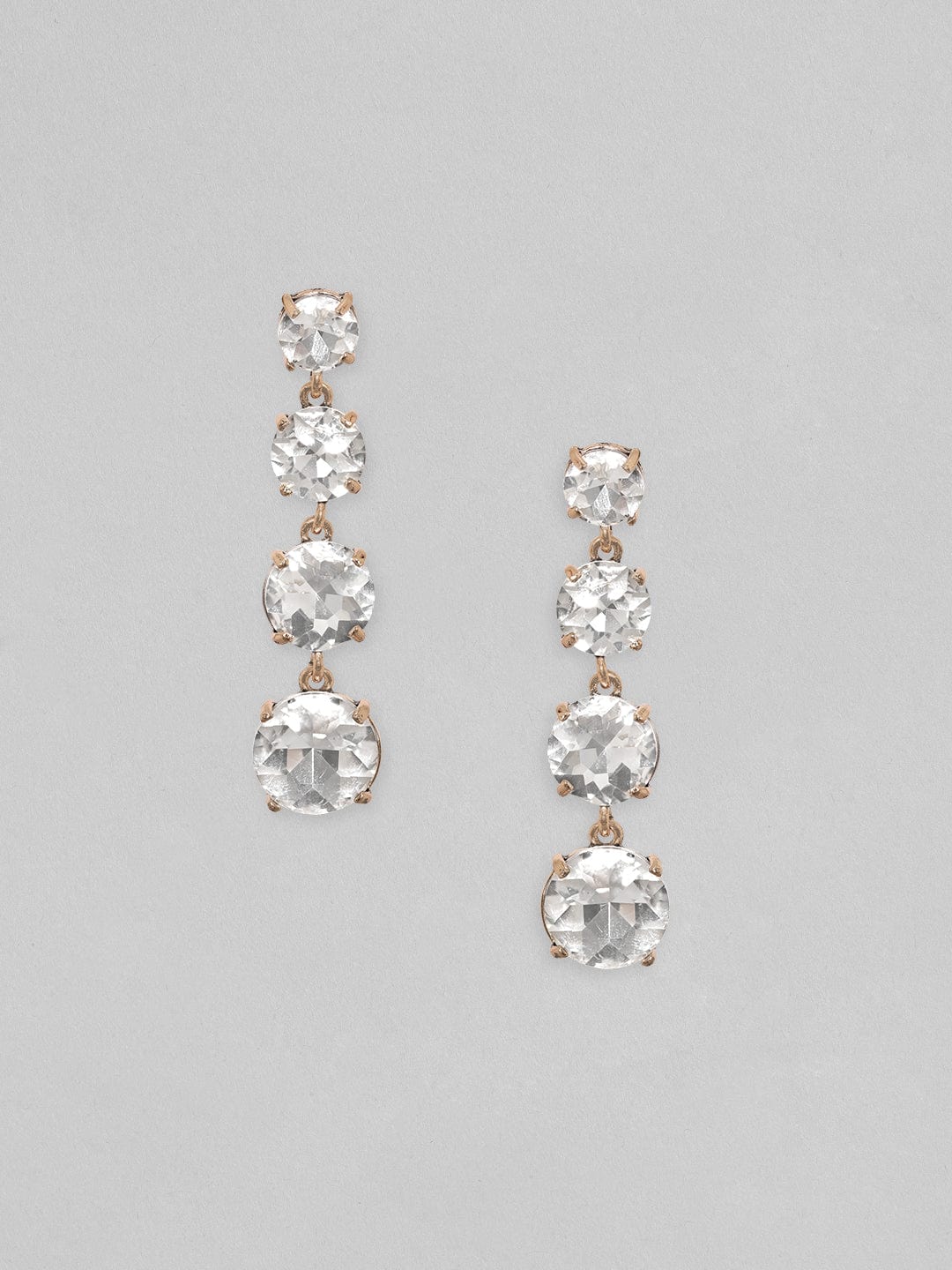 Rubans 18K Gold Toned Clear & Opal Zircon Studded Drop Earring
