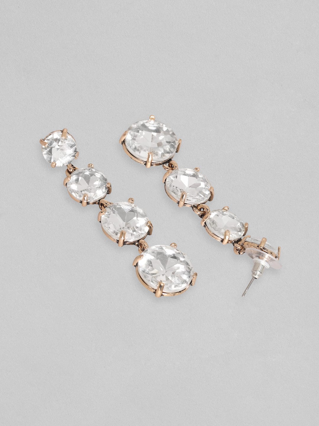 Rubans 18K Gold Toned Clear & Opal Zircon Studded Drop Earring
