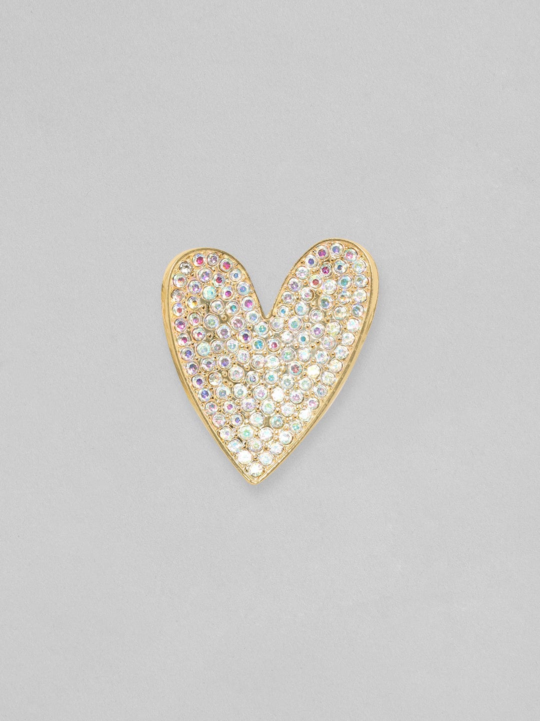Rubans 18K Gold Toned White Zircons Studded Heart Stud Earring