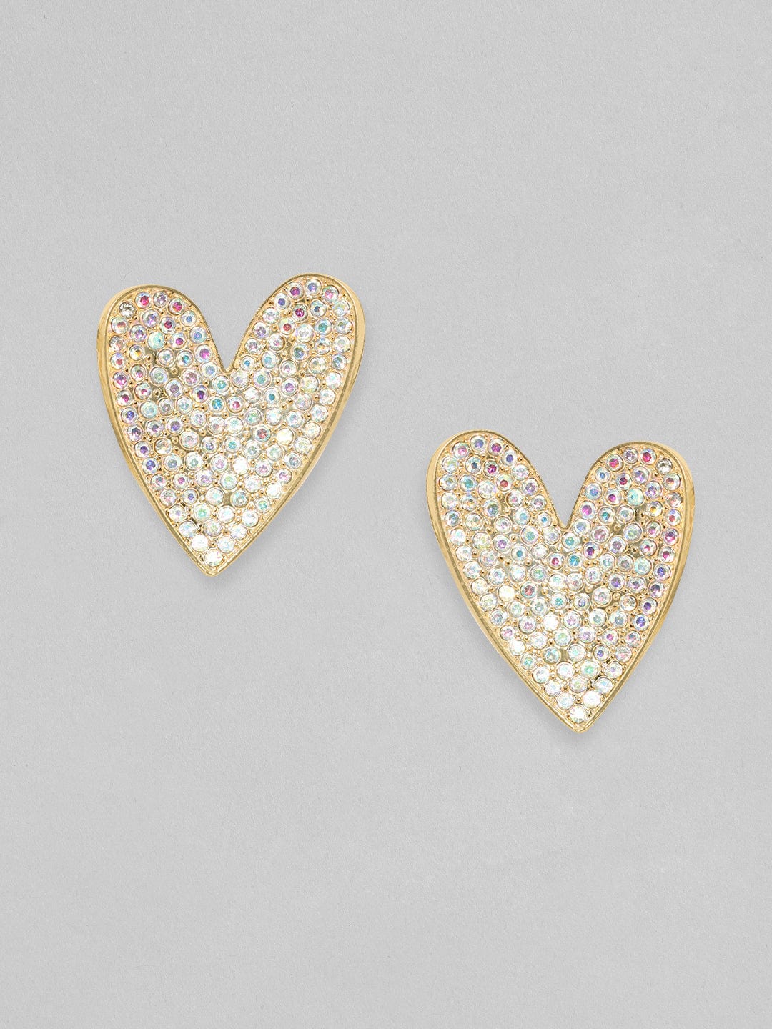 Rubans 18K Gold Toned White Zircons Studded Heart Stud Earring