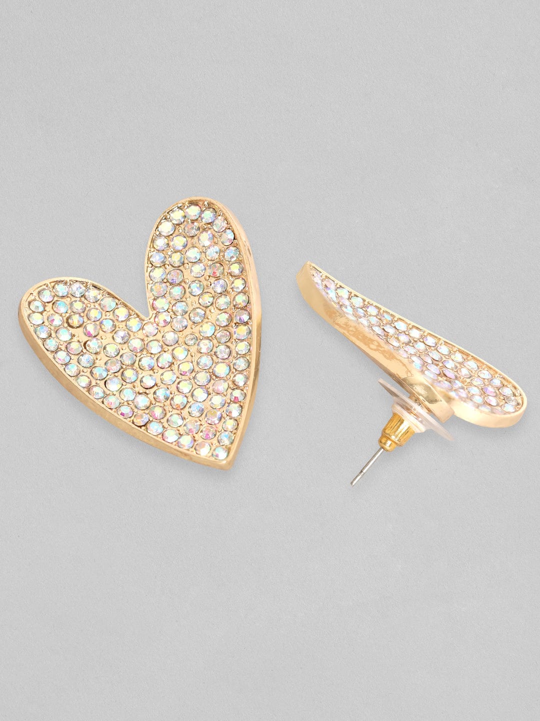 Rubans 18K Gold Toned White Zircons Studded Heart Stud Earring