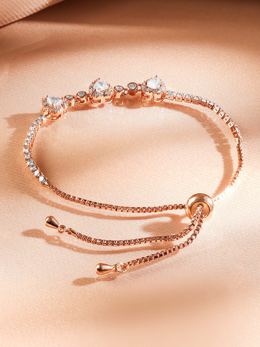 Rubans 18K Rose Gold-Plated CubicZirconia Adjustable Pull Chain Bracelet Elegant & Stylish