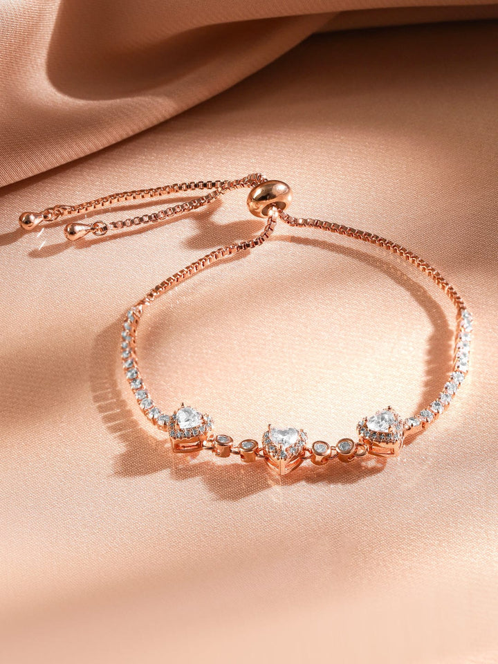 Rubans 18K Rose Gold-Plated CubicZirconia Adjustable Pull Chain Bracelet Elegant & Stylish
