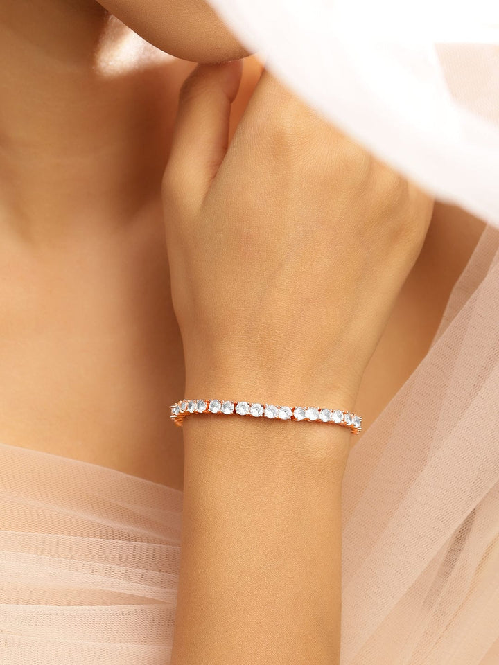 Rubans 18K Rose Gold-Plated White Cubic Zirconia Tennis Bracelet Elegant & Timeless Design