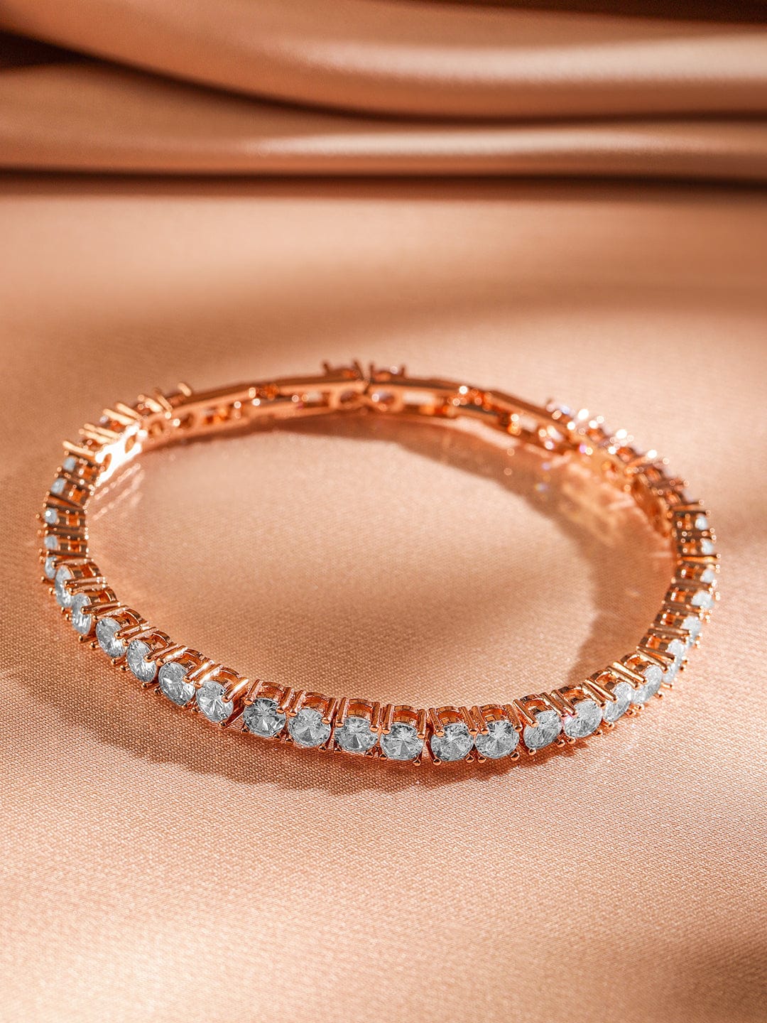 Rubans 18K Rose Gold-Plated White Cubic Zirconia Tennis Bracelet Elegant & Timeless Design