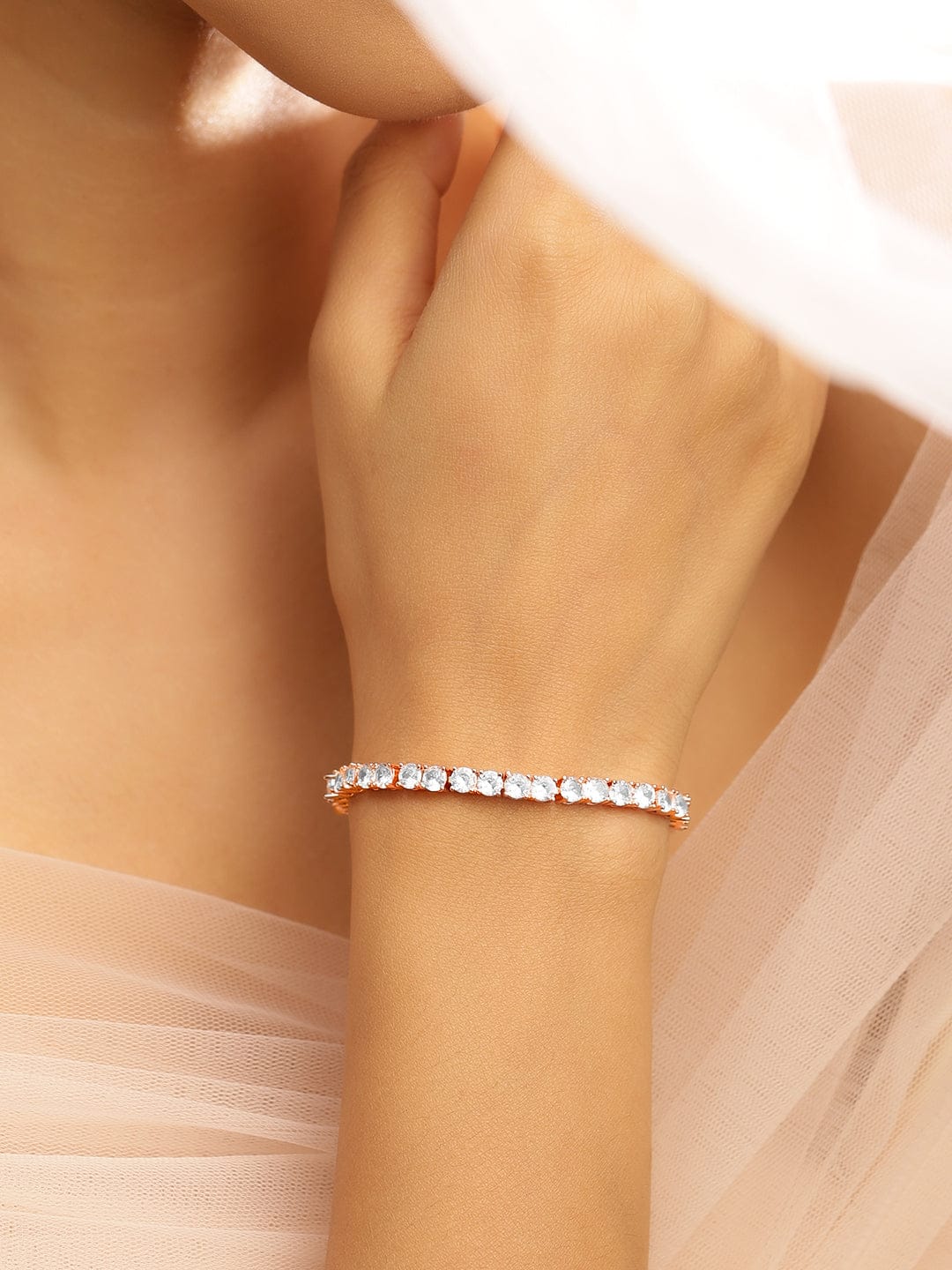 Rubans 18K Rose Gold-Plated White Cubic Zirconia Tennis Bracelet Elegant & Timeless Design