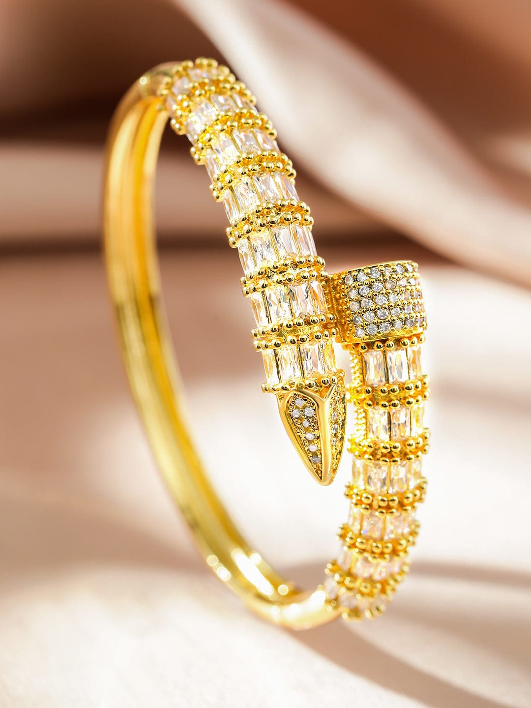 Rubans 22K Gold-Plated Luxurious Snake-Inspired Cubic Zirconia Bracelet