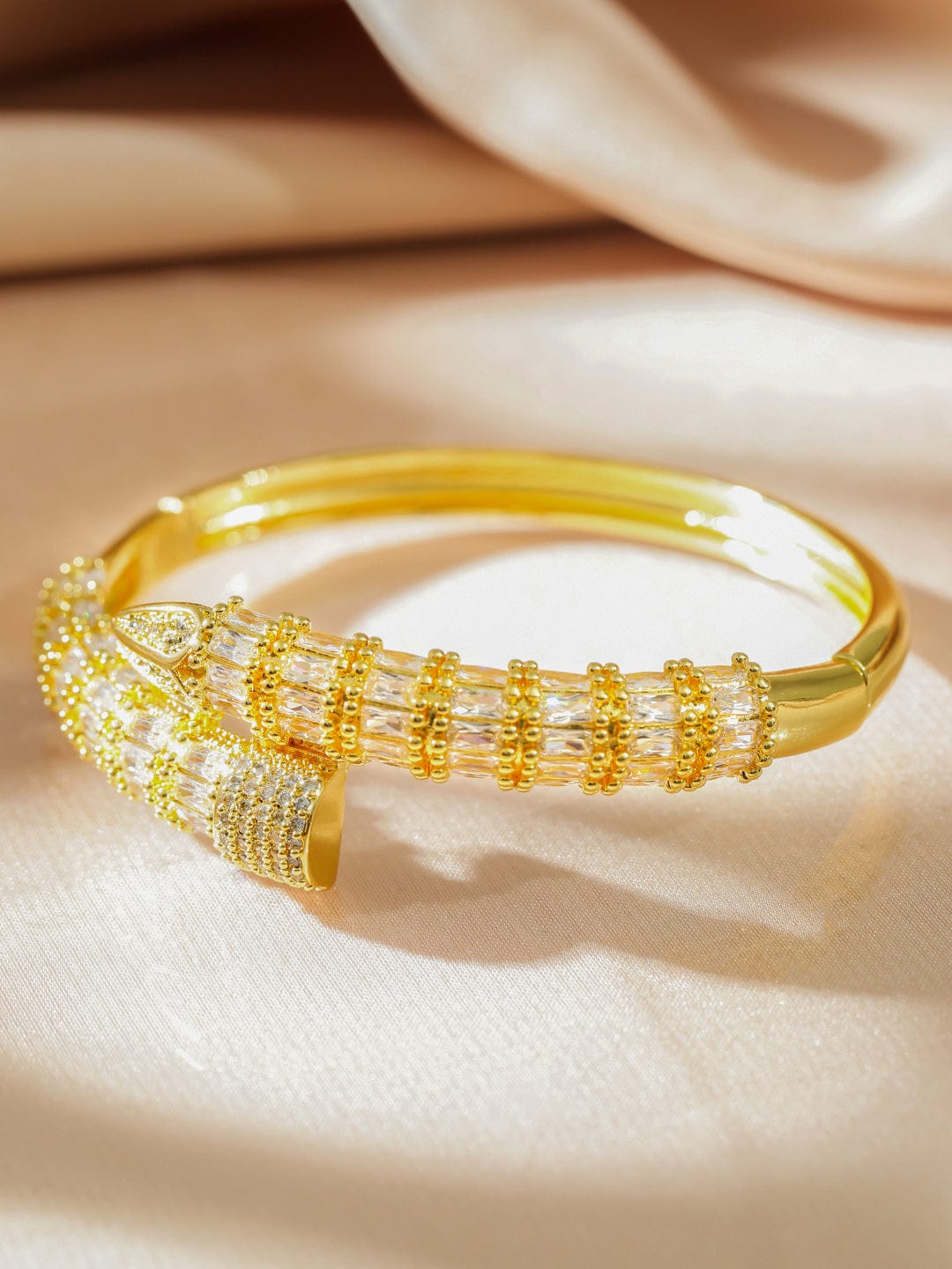 Rubans 22K Gold-Plated Luxurious Snake-Inspired Cubic Zirconia Bracelet