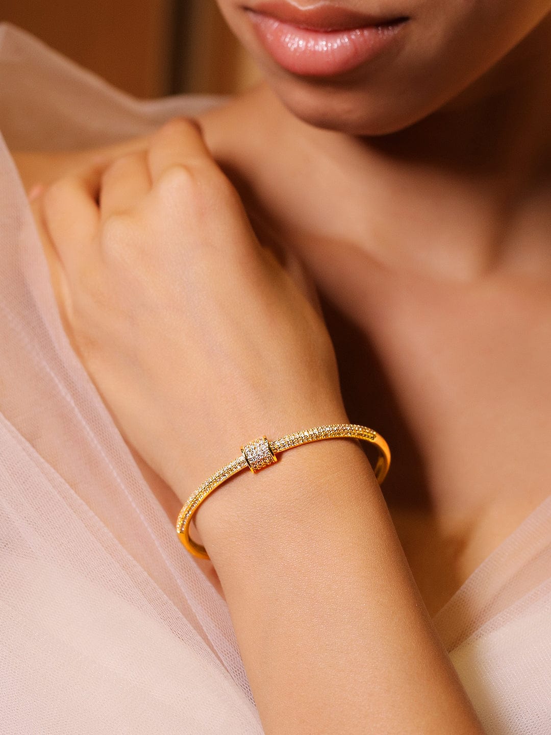 Rubans 22K Gold-Plated Minimalist Cubic Zirconia Openable Bracelet