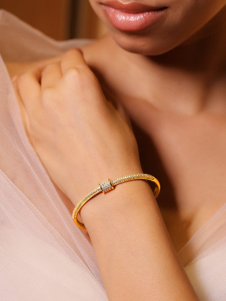 Rubans 22K Gold-Plated Minimalist Cubic Zirconia Openable Bracelet