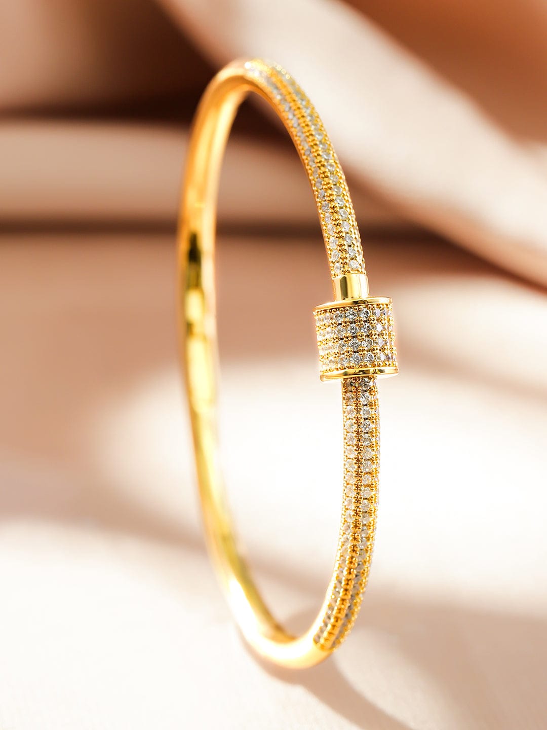 Rubans 22K Gold-Plated Minimalist Cubic Zirconia Openable Bracelet
