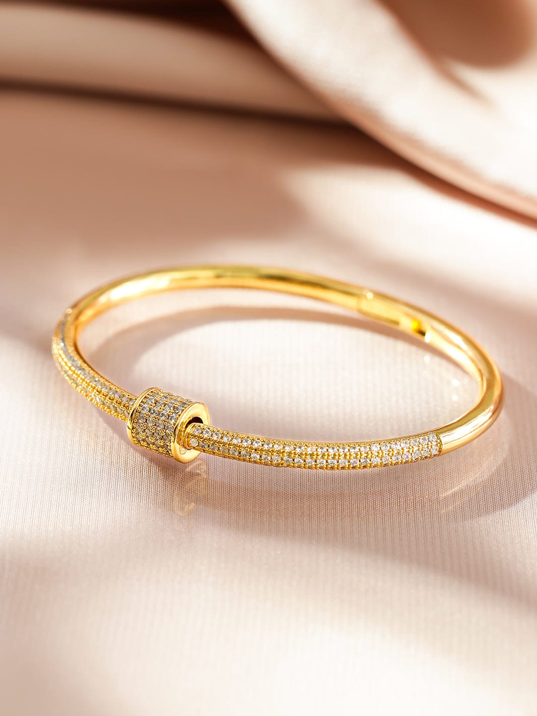 Rubans 22K Gold-Plated Minimalist Cubic Zirconia Openable Bracelet
