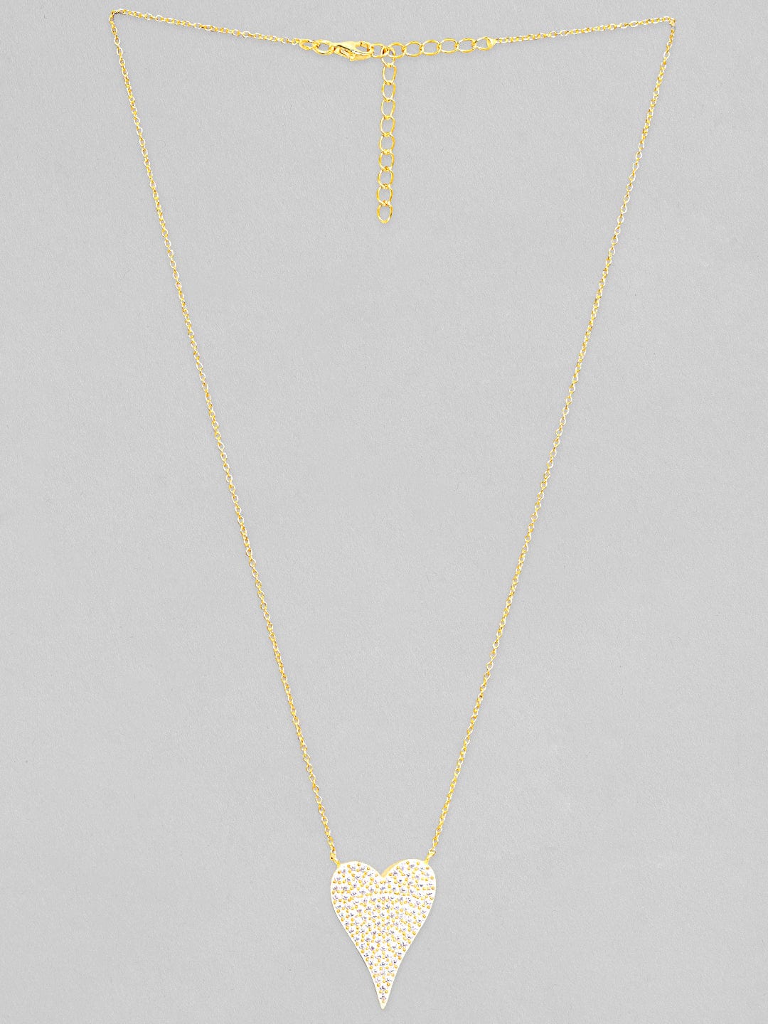 Rubans 925 Silver, 18K Gold Plated Chain With Zircon Studded Heart Pendant Necklace