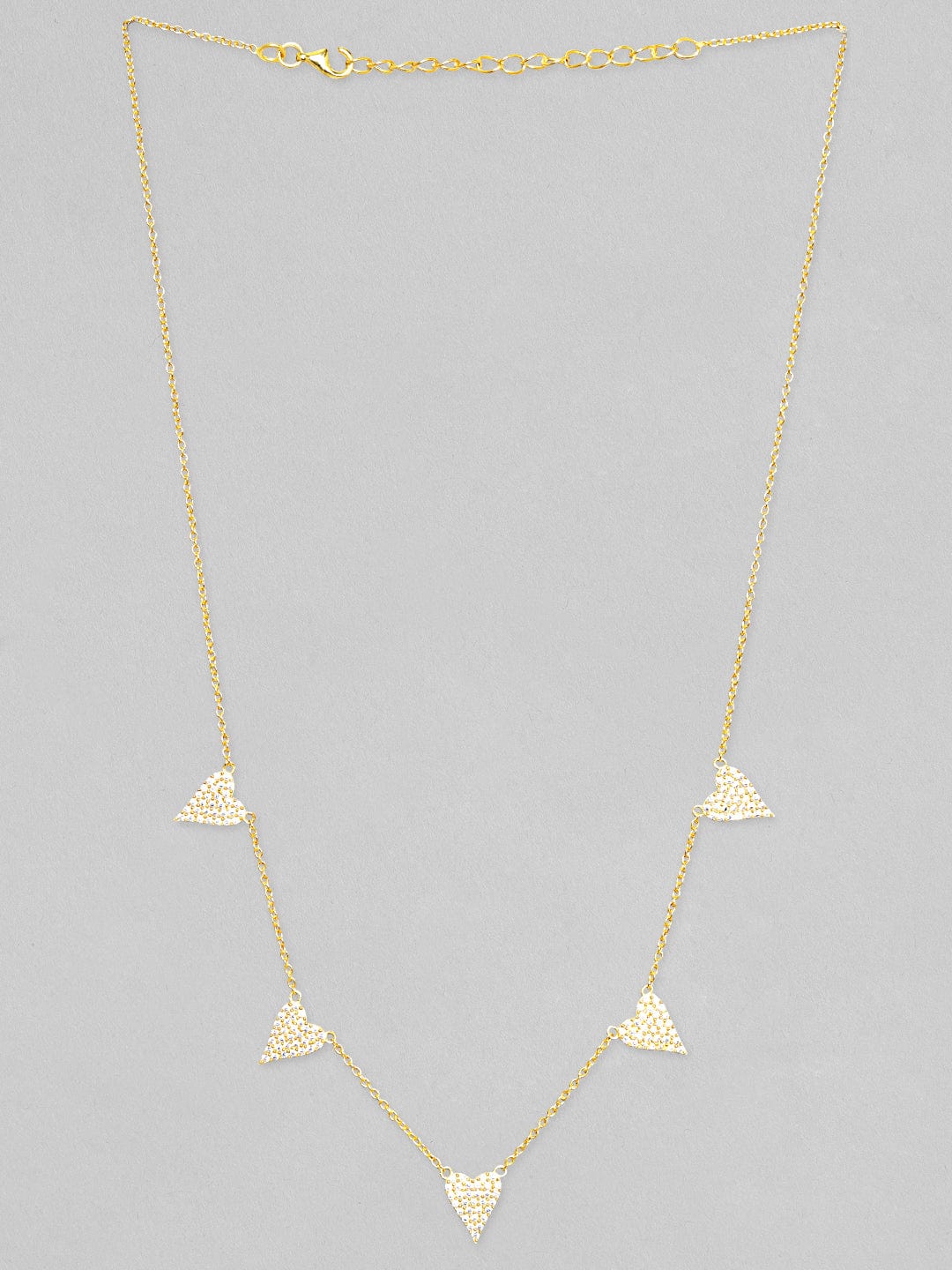 Rubans 925 Silver 18K Gold Plated Chain With Zircons Studded Multi Heart Charms Necklace