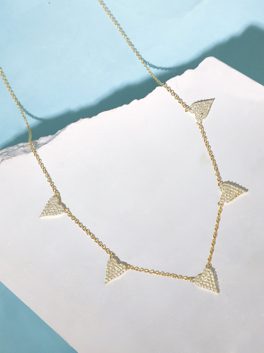 Rubans 925 Silver 18K Gold Plated Chain With Zircons Studded Multi Heart Charms Necklace