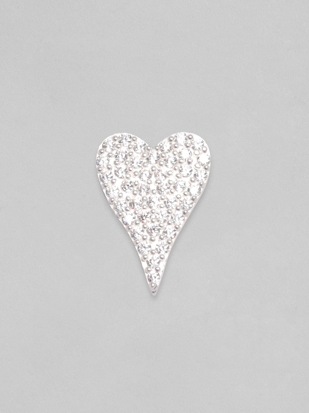 Rubans 925 Silver, Rhodium Plated Pave Zircons Studded Heart Motif Stud Earrings.