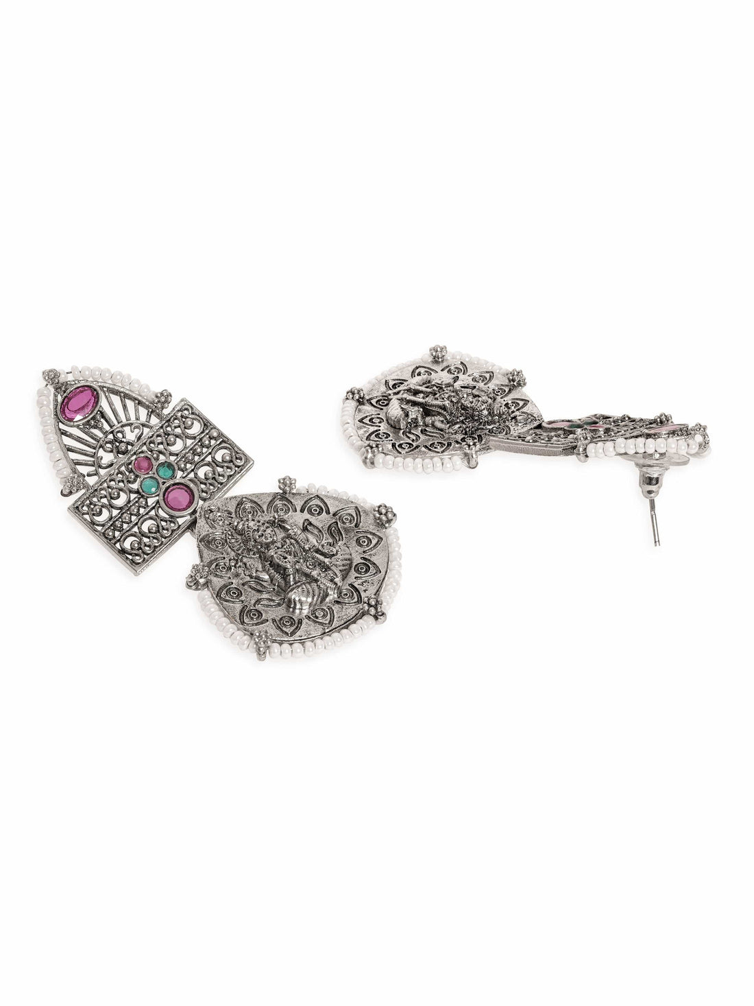 Rubans Enchanted Elegance Oxidized Silver Plated Kempstone Pearl Beaded Earrings