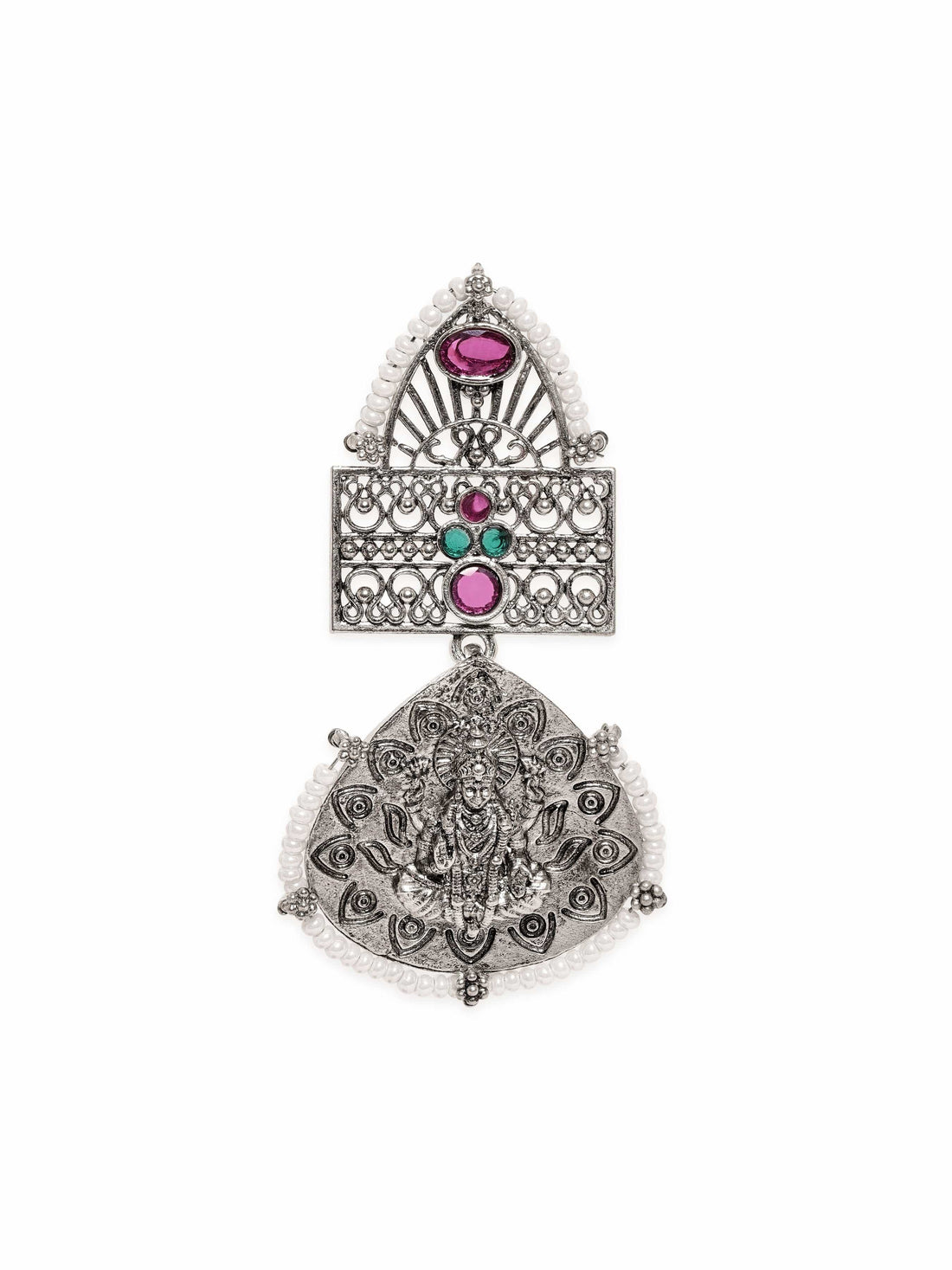 Rubans Enchanted Elegance Oxidized Silver Plated Kempstone Pearl Beaded Earrings