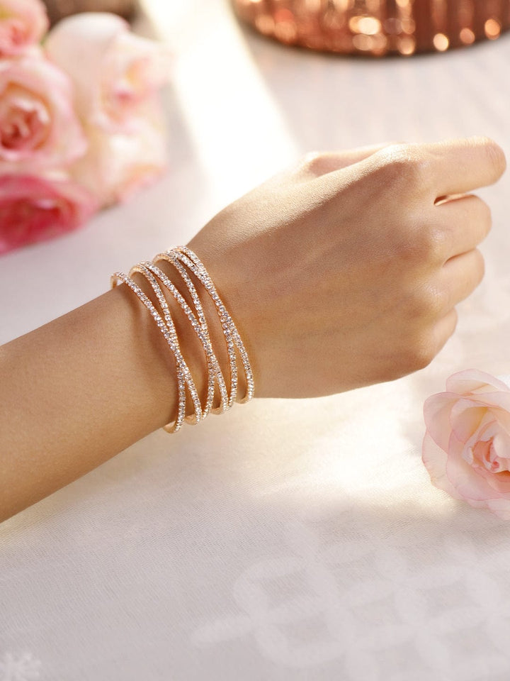 Rubans Gold-Plated Cubic Zirconia Stone Studded Cuff Bracelet
