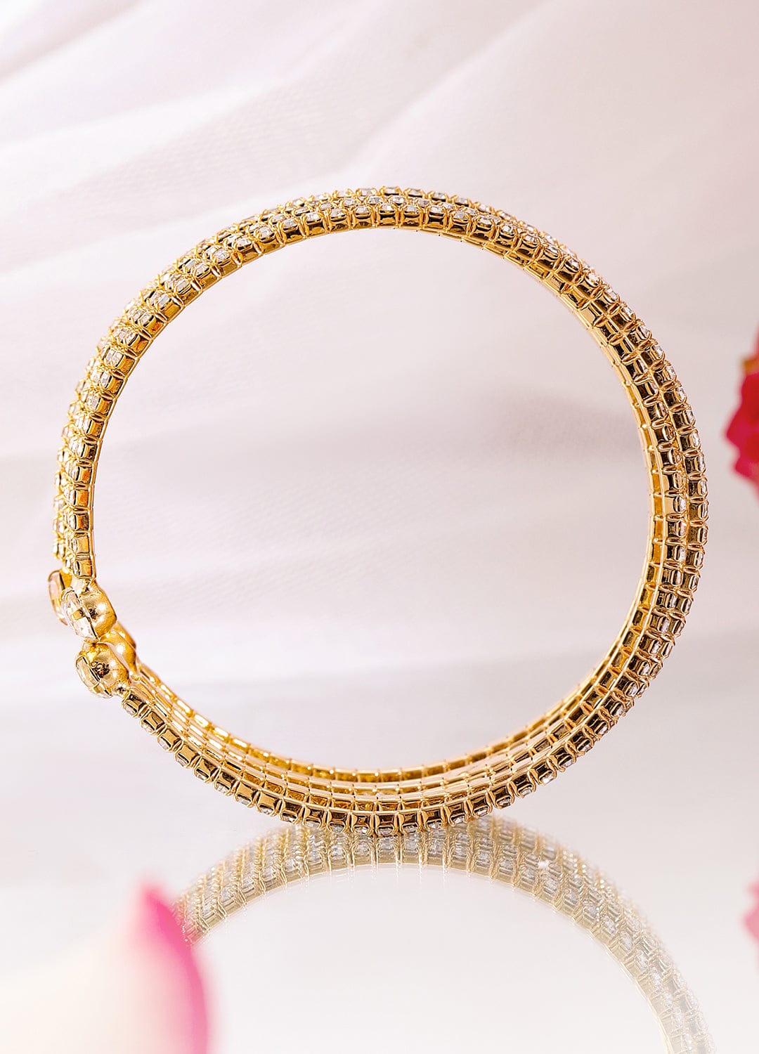 Rubans Gold-Plated Cubic Zirconia Stone Studded Cuff Bracelet