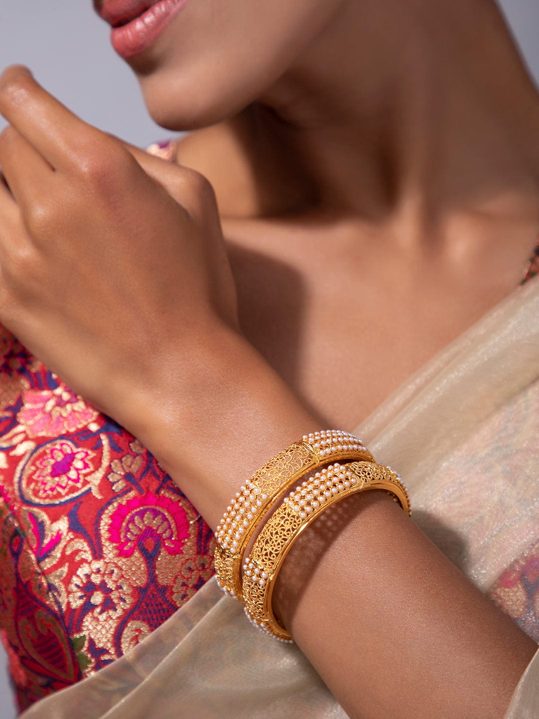 Pearl Adorn Golden Bangles