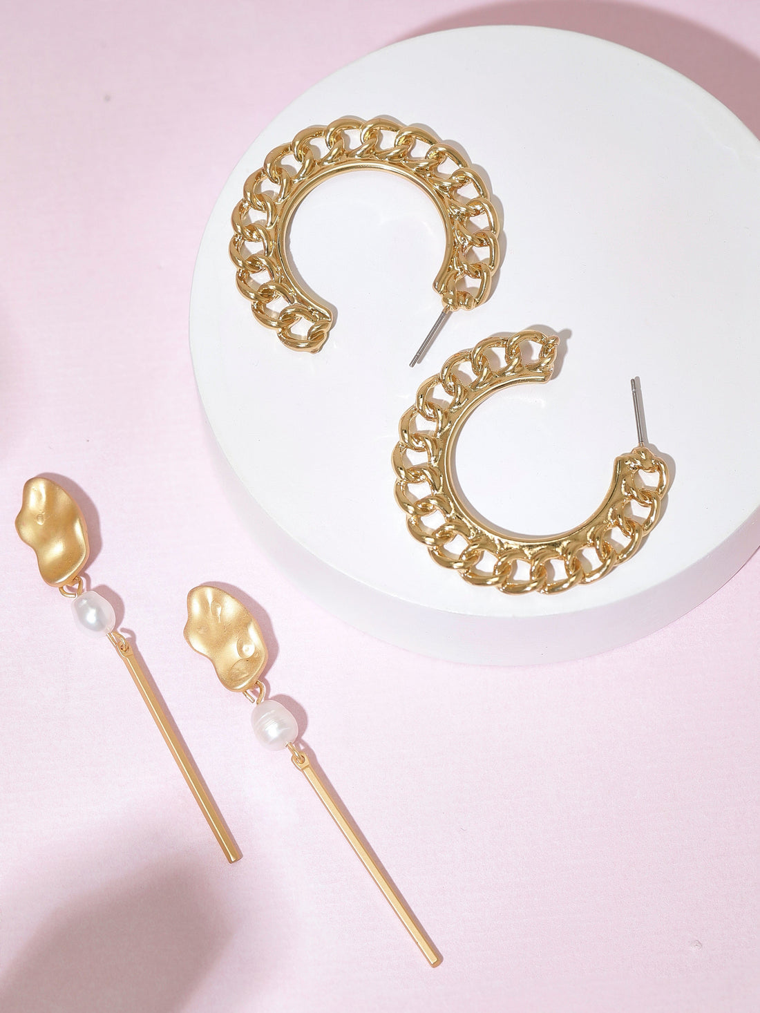 Rubans Gold Plated Handcrafted Half Hoop & Drop Set of 2 Earrings