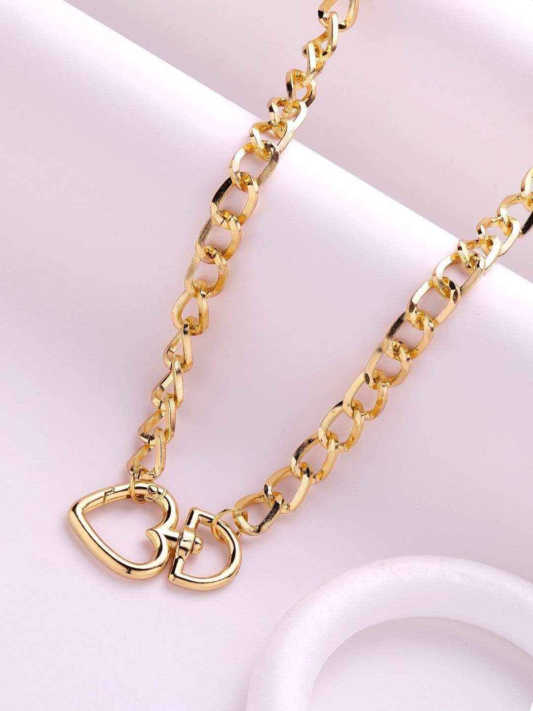 Rubans Gold Plated Handcrafted Heart Shape Interlinked  Chain Necklace