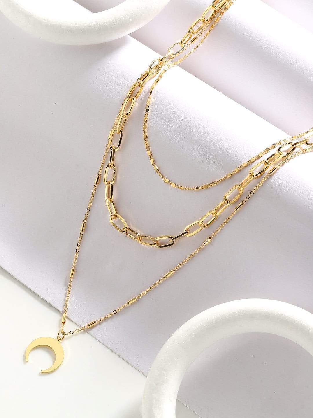 Rubans Gold Plated  Handcrafted Interlinked Multi Layer Chain Necklace