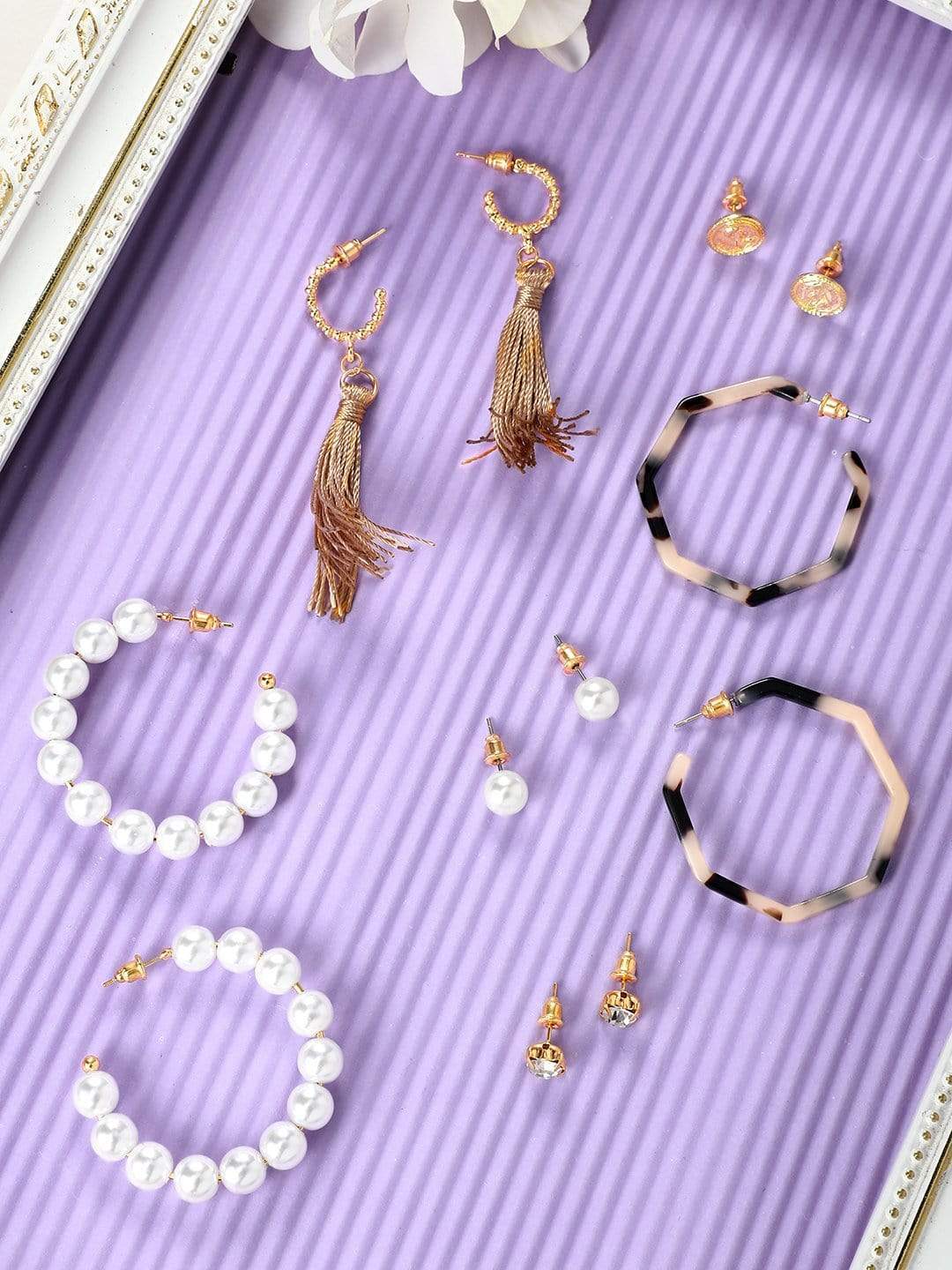 Rubans Gold Plated Handcrafted Set of 6 Earrings